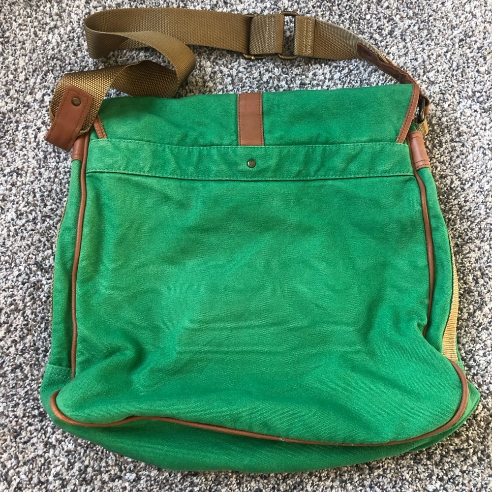 Vintage American Eagle Green Canvas Messenger Bag with Brown Trim early 2000’s - Picture 6 of 8